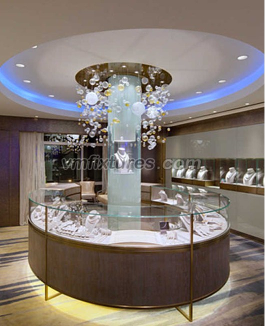 Desain Kreatif Kayu Bulat Perhiasan Showcase Display Counter Untuk Toko Eceran